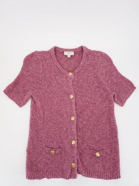 LOFT Button Up Cardigan V-Neck Short Sleeve Mauve Women's MP